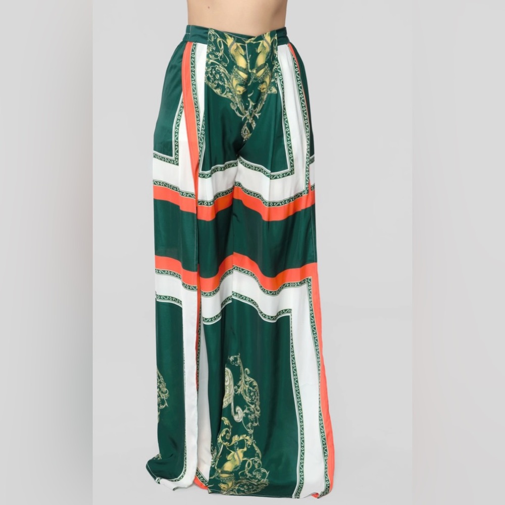 NWOT Fashion Nova Flower Vibes Wide Leg Pant Set matching long sleeve top Large - Picture 4 of 9